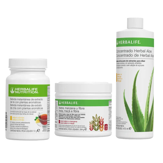 Pack Herbalife com chá de limão, concentrado de aloé de manga e Aveia, Maçã e Fibra.